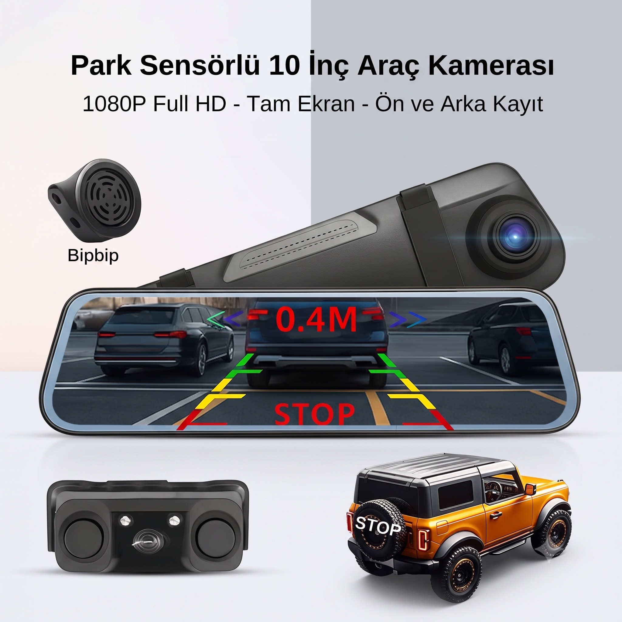 PARK SENSÖRLÜ ARAÇ İÇİ KEMARA DİKİZ AYNA 10 İNÇ