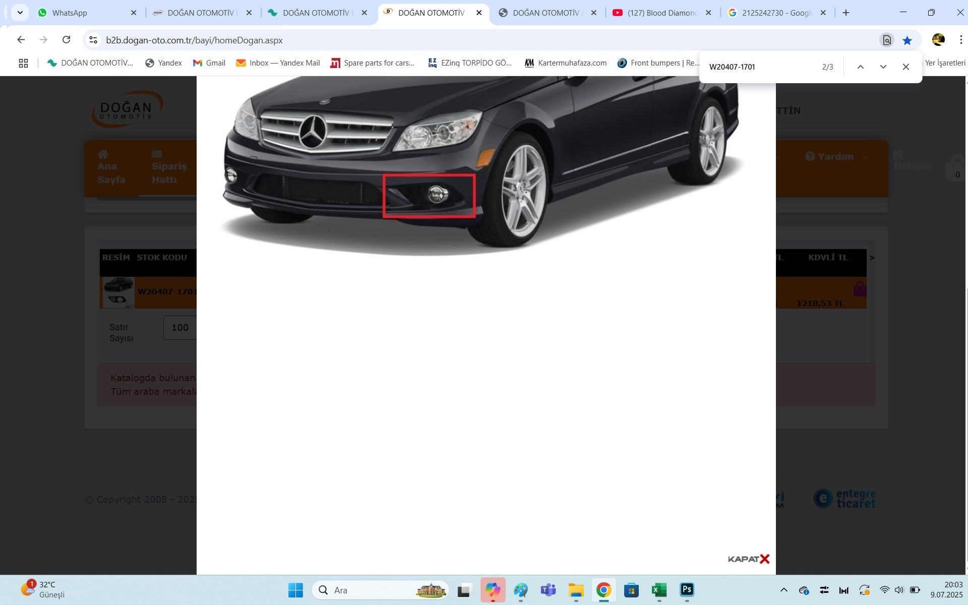 SİS FAR KAPAĞI SOL ( AMG ) W204 2007- - İTHAL