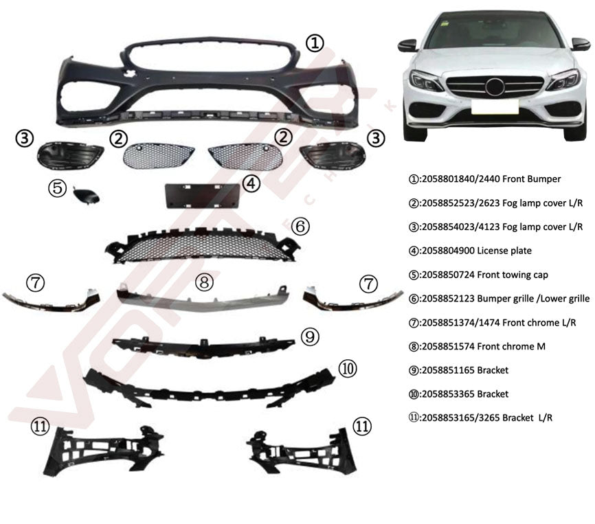 ÖN TAMPON SET AMG (ALT KROMLU) W205 2014- - İTHAL