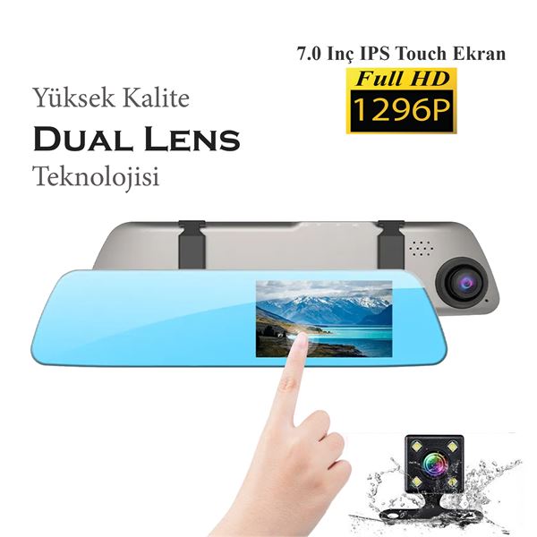7 IPS DOKUNMADİK EKRAN ARKA KAMERA İLE BİRLİKTE FULL HD ÖN VE GERİ GÖRÜŞ KAMERA